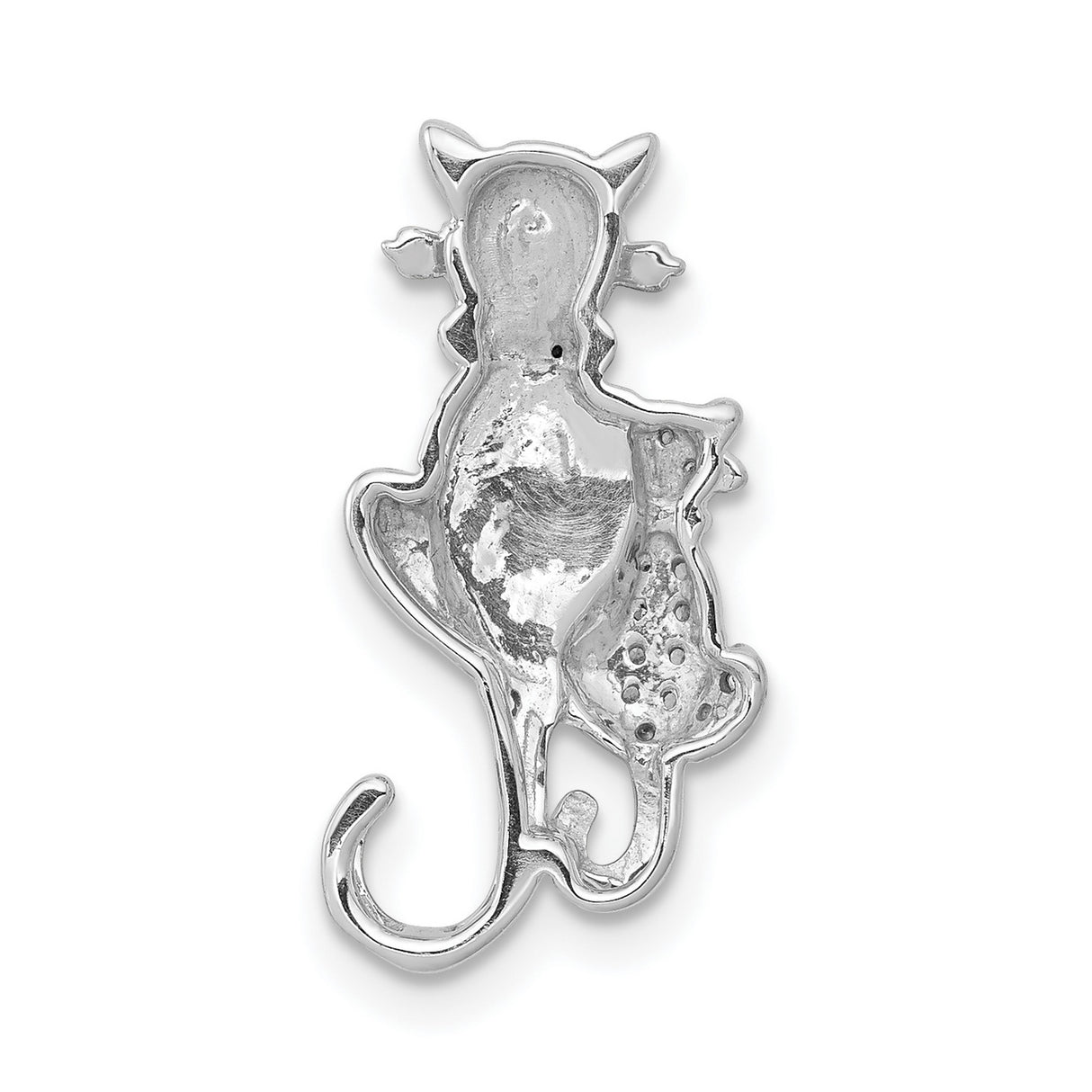 14k White Gold Cat Pendant with Black Diamond and Pavé Diamond Accents, Feline Charm for Women