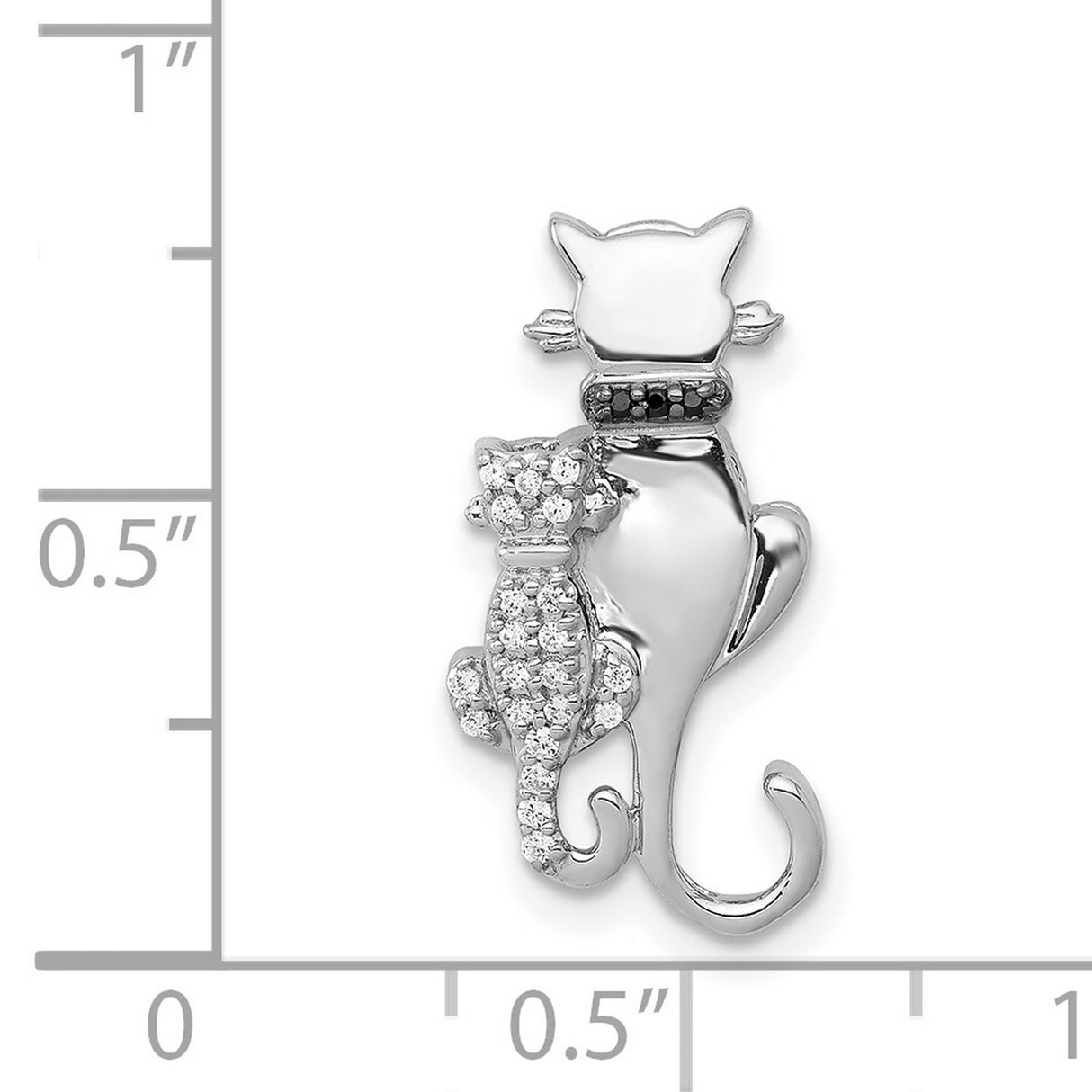 14k White Gold Cat Pendant with Black Diamond and Pavé Diamond Accents, Feline Charm for Women