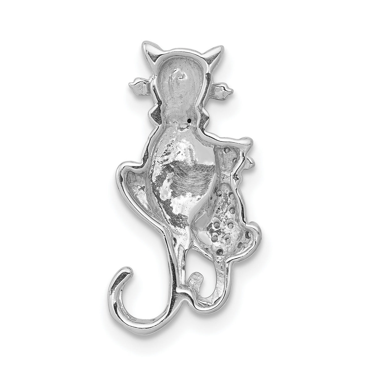 14k White Gold Cat Pendant with Black Diamond and Diamond Accents, Feline Animal Jewelry for Women