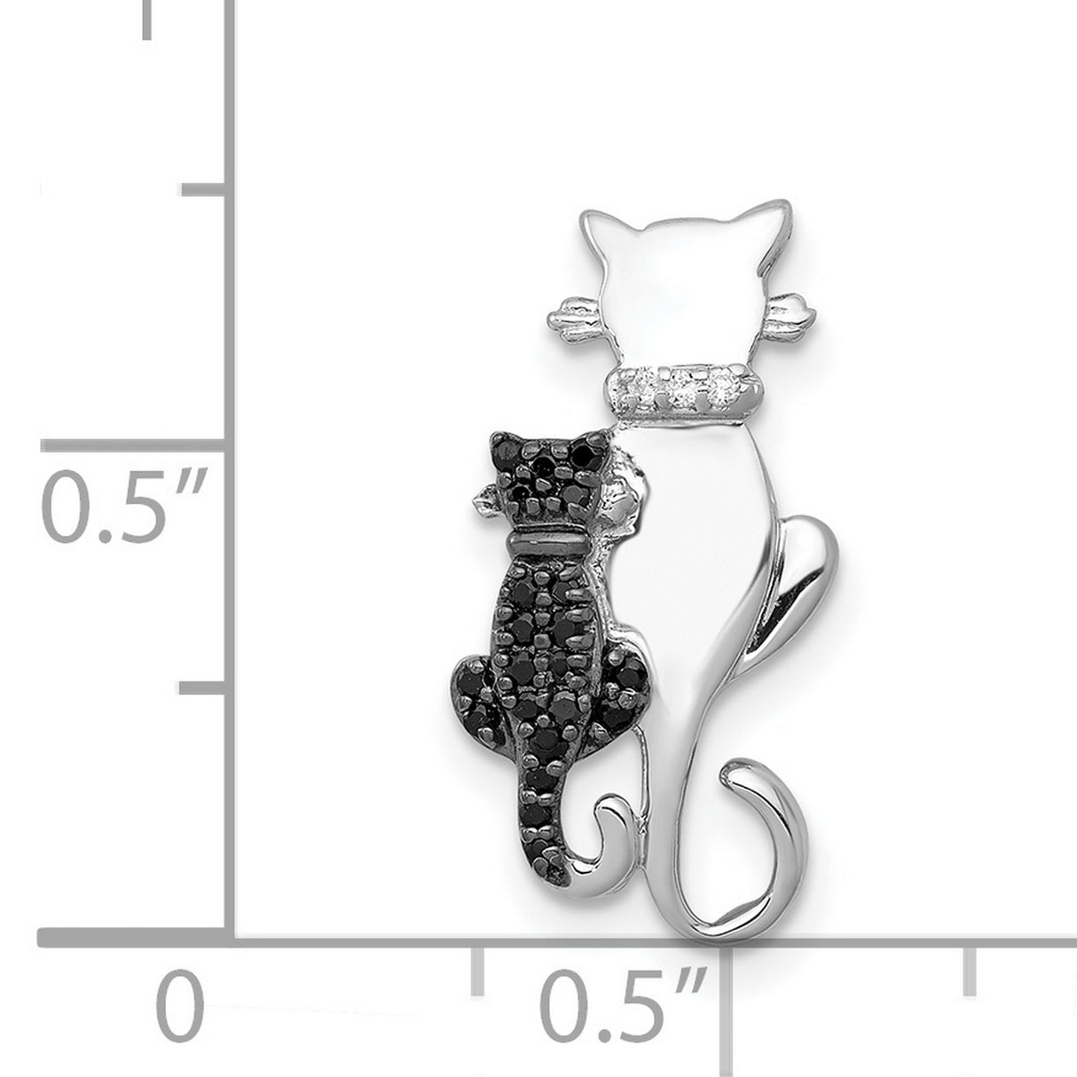 14k White Gold Cat Pendant with Black Diamond and Diamond Accents, Feline Animal Jewelry for Women