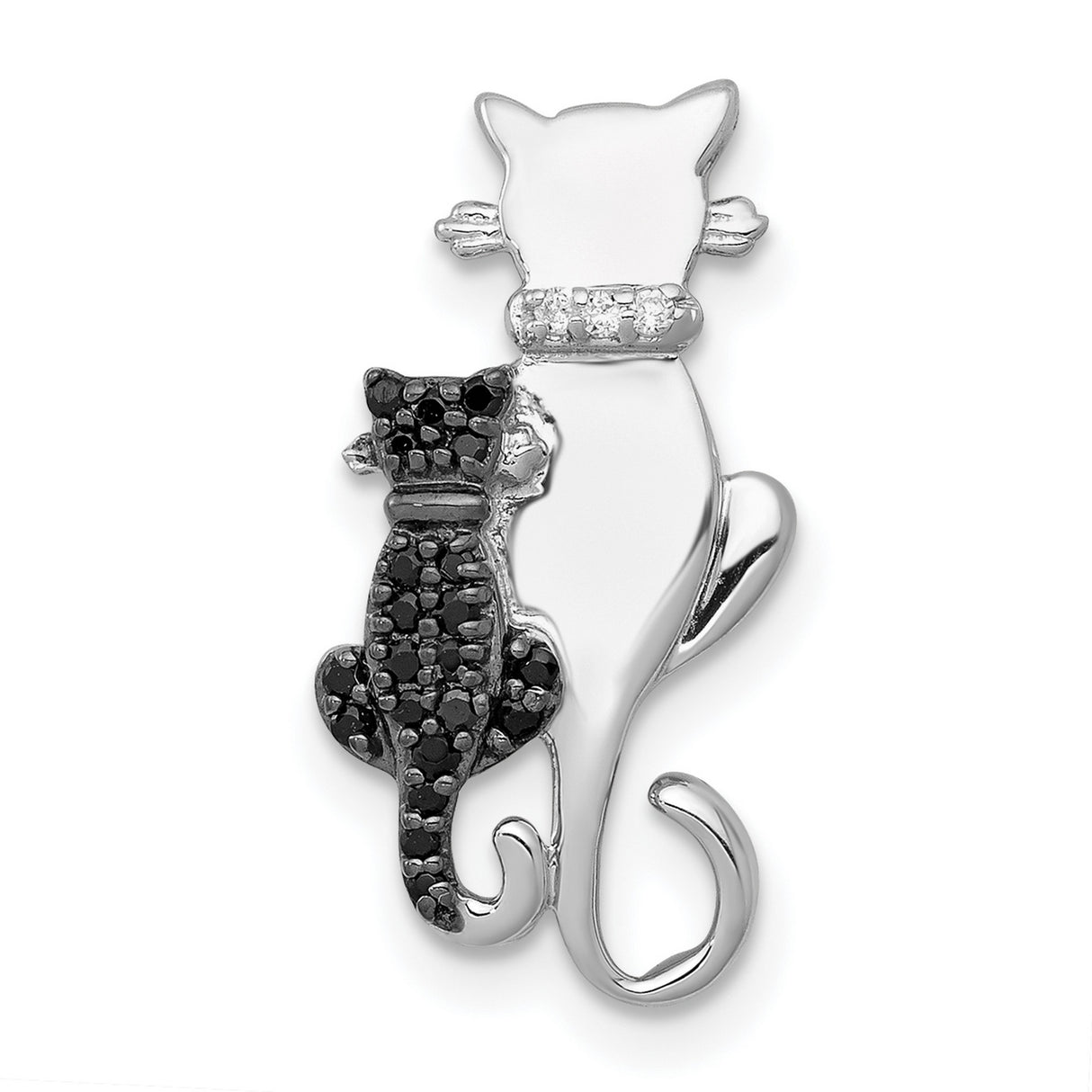14k White Gold Cat Pendant with Black Diamond and Diamond Accents, Feline Animal Jewelry for Women