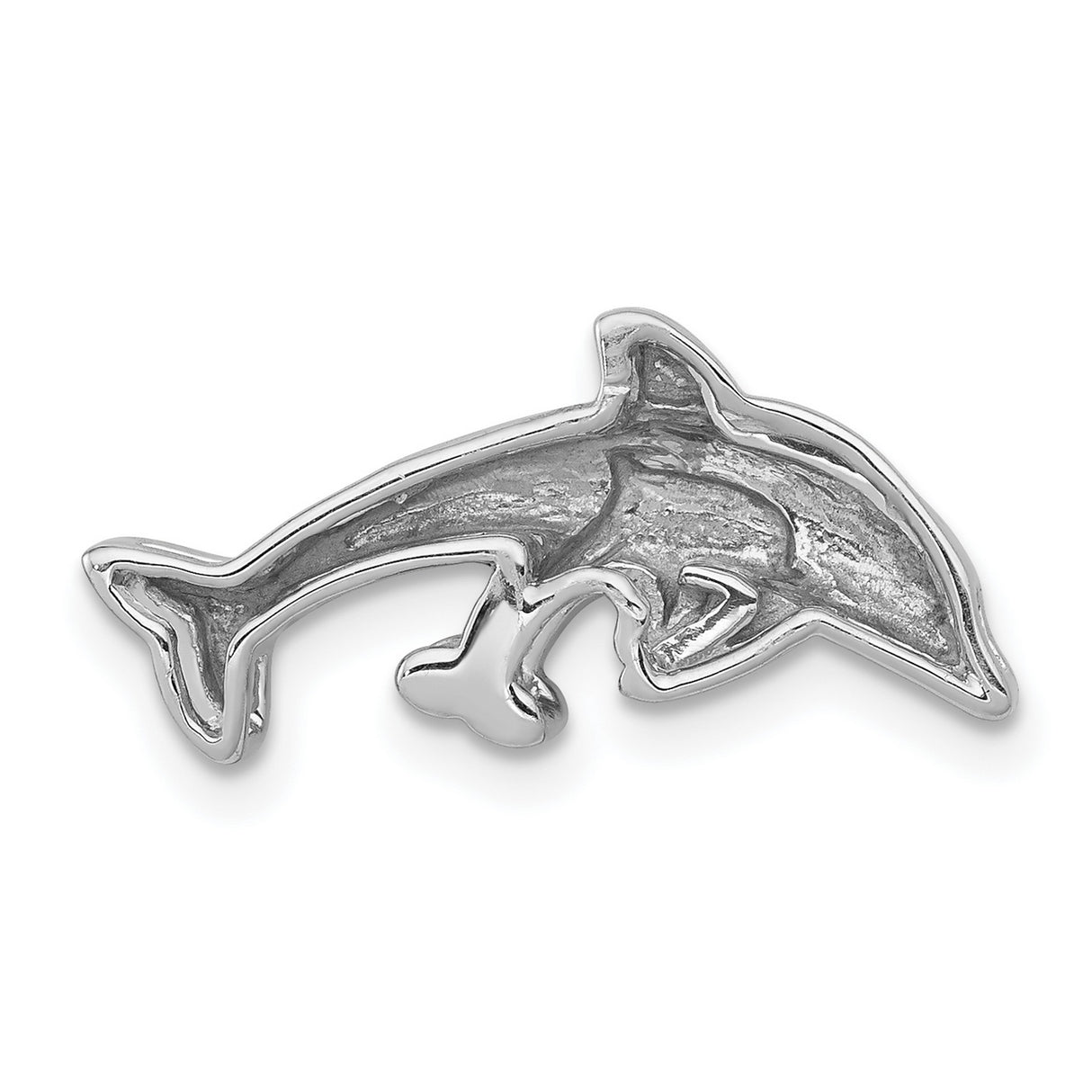 14k White Gold Dolphin Pendant with Diamond Accents, Mother and Baby Ocean Theme