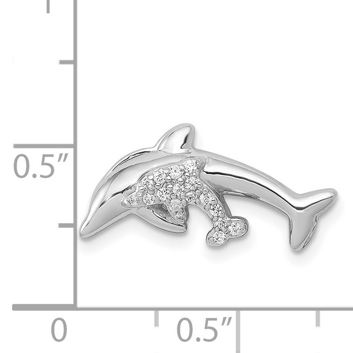 14k White Gold Dolphin Pendant with Diamond Accents, Mother and Baby Ocean Theme
