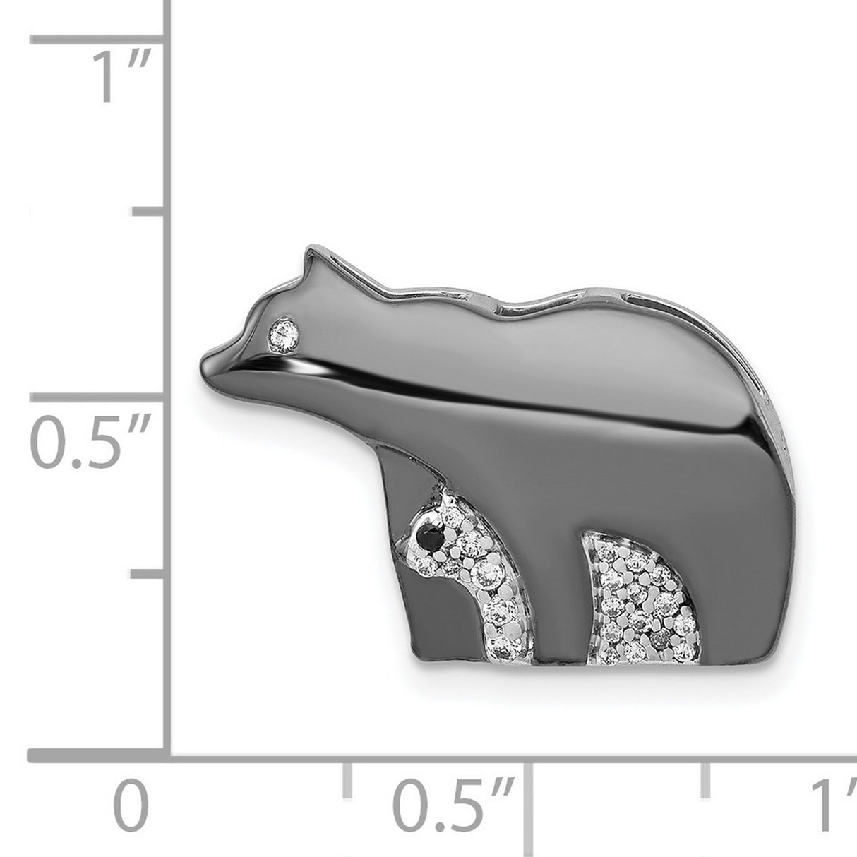 14k White Gold Bear Pendant with White and Black Diamonds, Mother and Cub Wildlife Design