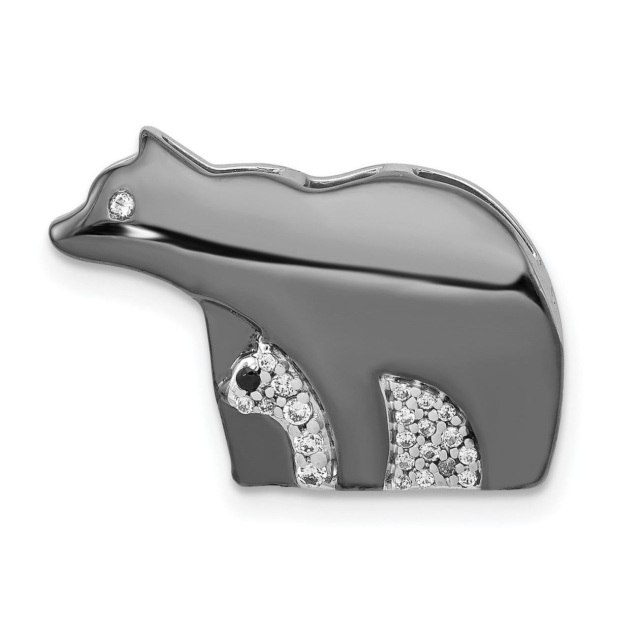 14k White Gold Bear Pendant with White and Black Diamonds, Mother and Cub Wildlife Design