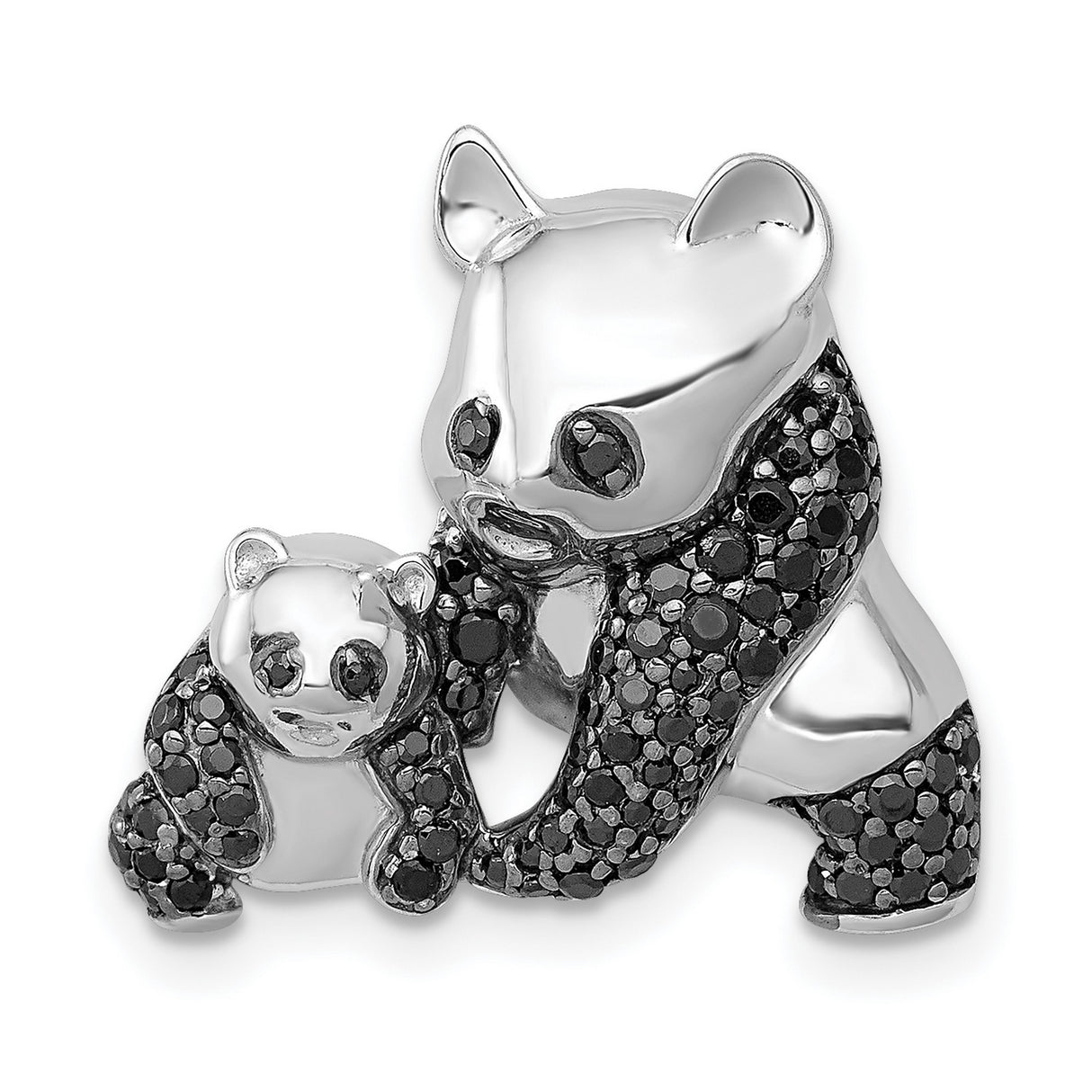 14k White Gold Mother and Baby Panda Pendant with Diamond Accents, Wildlife Theme