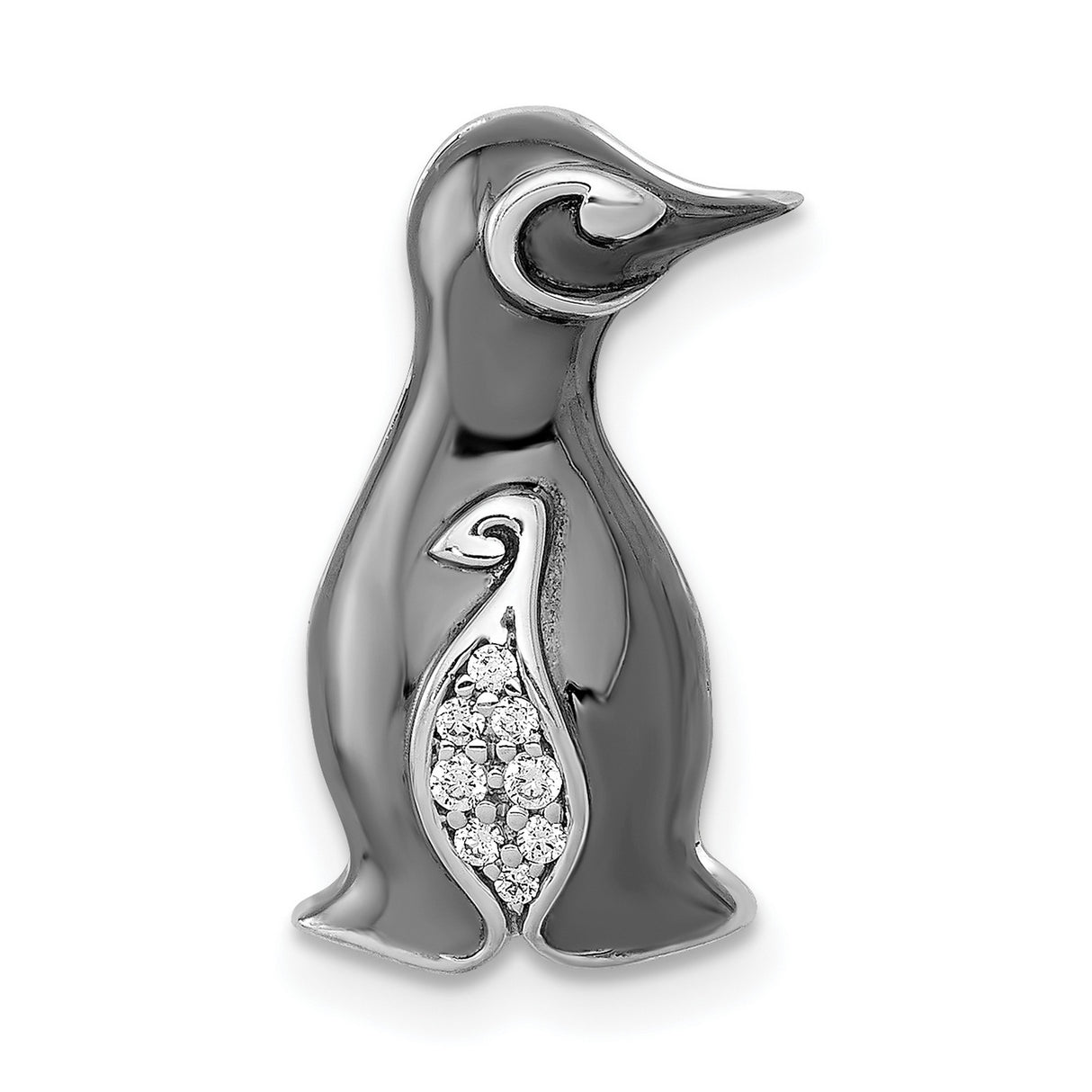 14k White Gold Penguin Pendant with Diamond Accents, Minimalist Animal Charm for Women