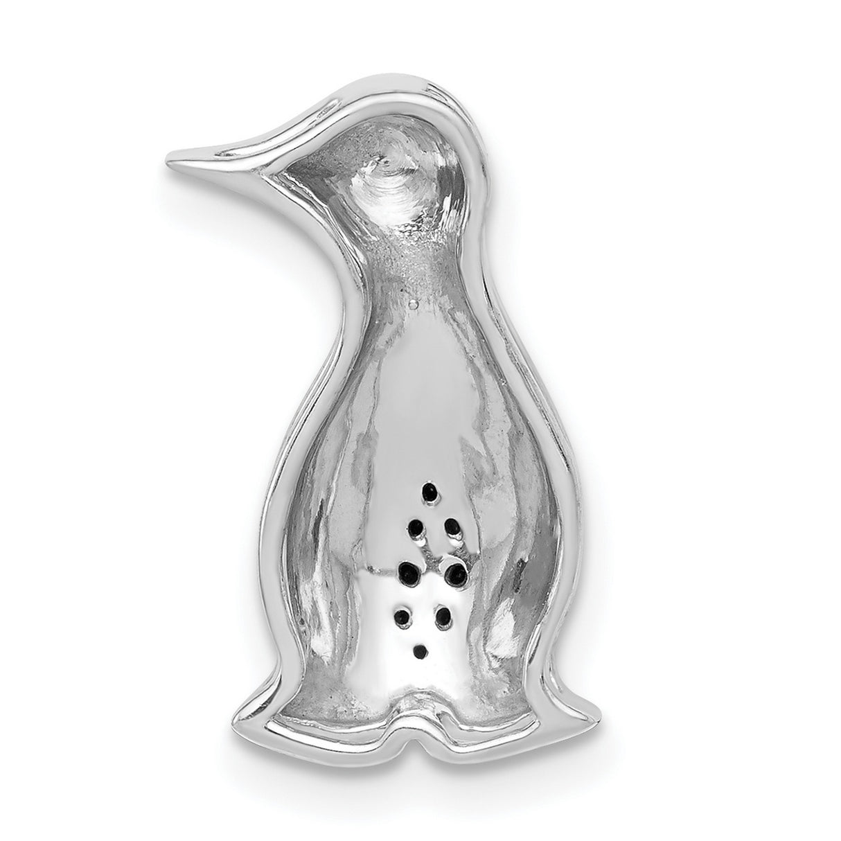 14k White Gold Penguin Pendant with Black Diamond and Diamond Accents, Abstract Animal Design