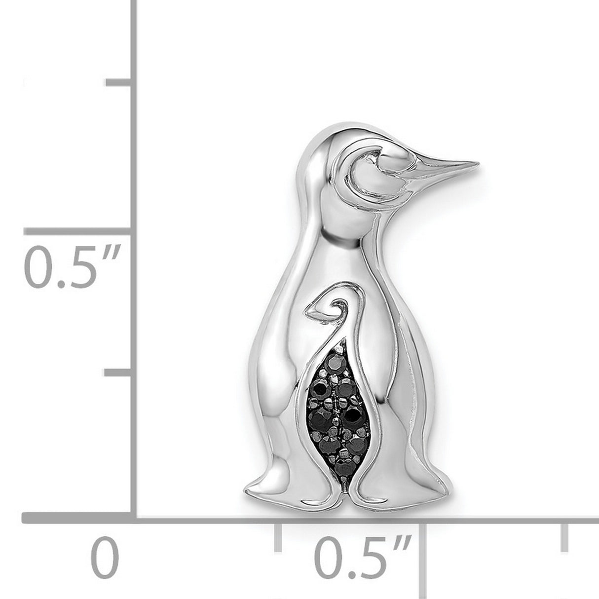 14k White Gold Penguin Pendant with Black Diamond and Diamond Accents, Abstract Animal Design
