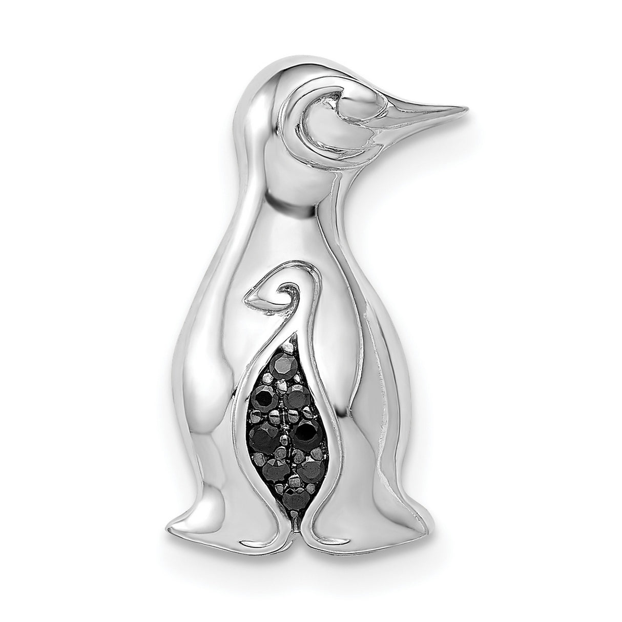 14k White Gold Penguin Pendant with Black Diamond and Diamond Accents, Abstract Animal Design