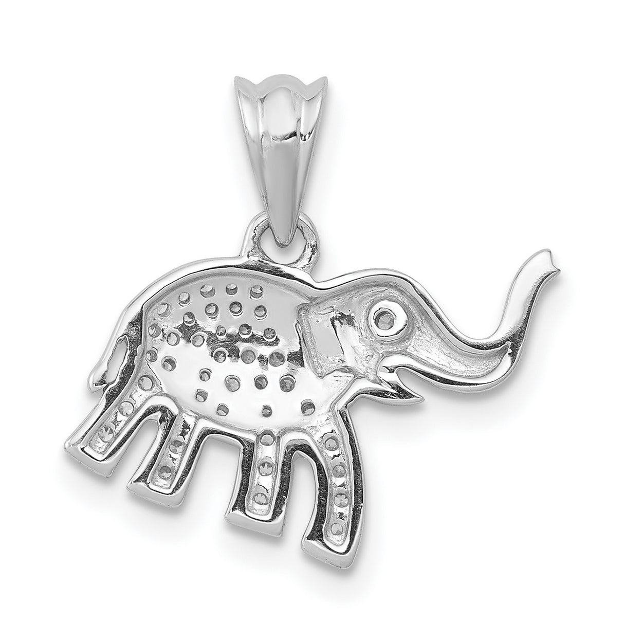 14k White Gold Elephant Pendant with Diamond Accents, Symbol of Wisdom and Strength