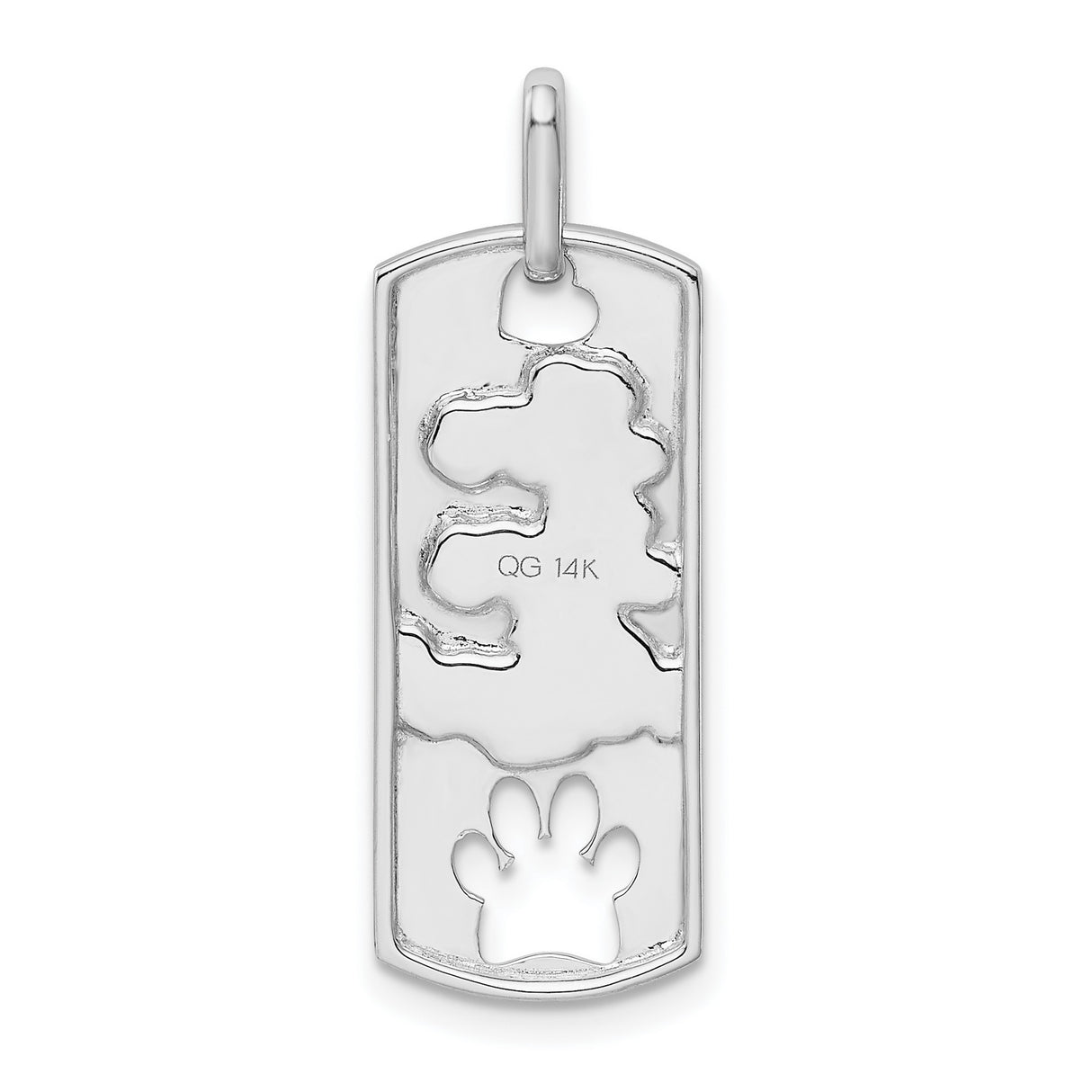 14k White Gold Pendant with Live Love Adopt Engraving and Paw Cutout Design