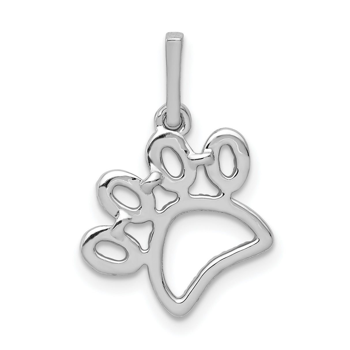 14k White Gold Paw Print Pendant with Diamonds, Open Design, Pet Memorial Charm for Women