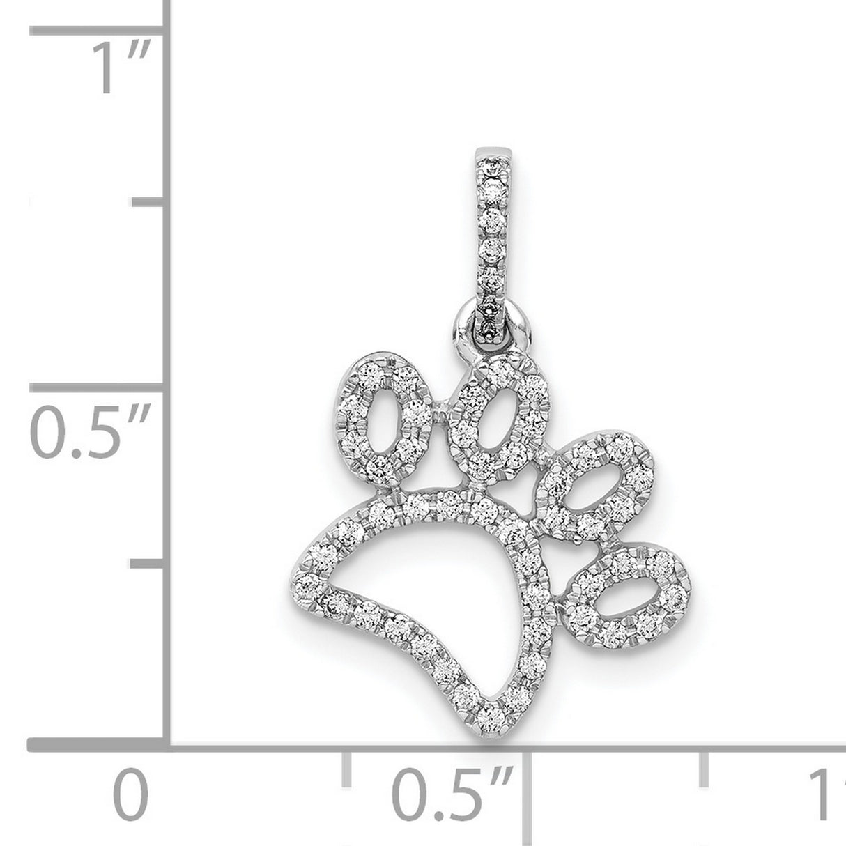 14k White Gold Paw Print Pendant with Diamonds, Open Design, Pet Memorial Charm for Women