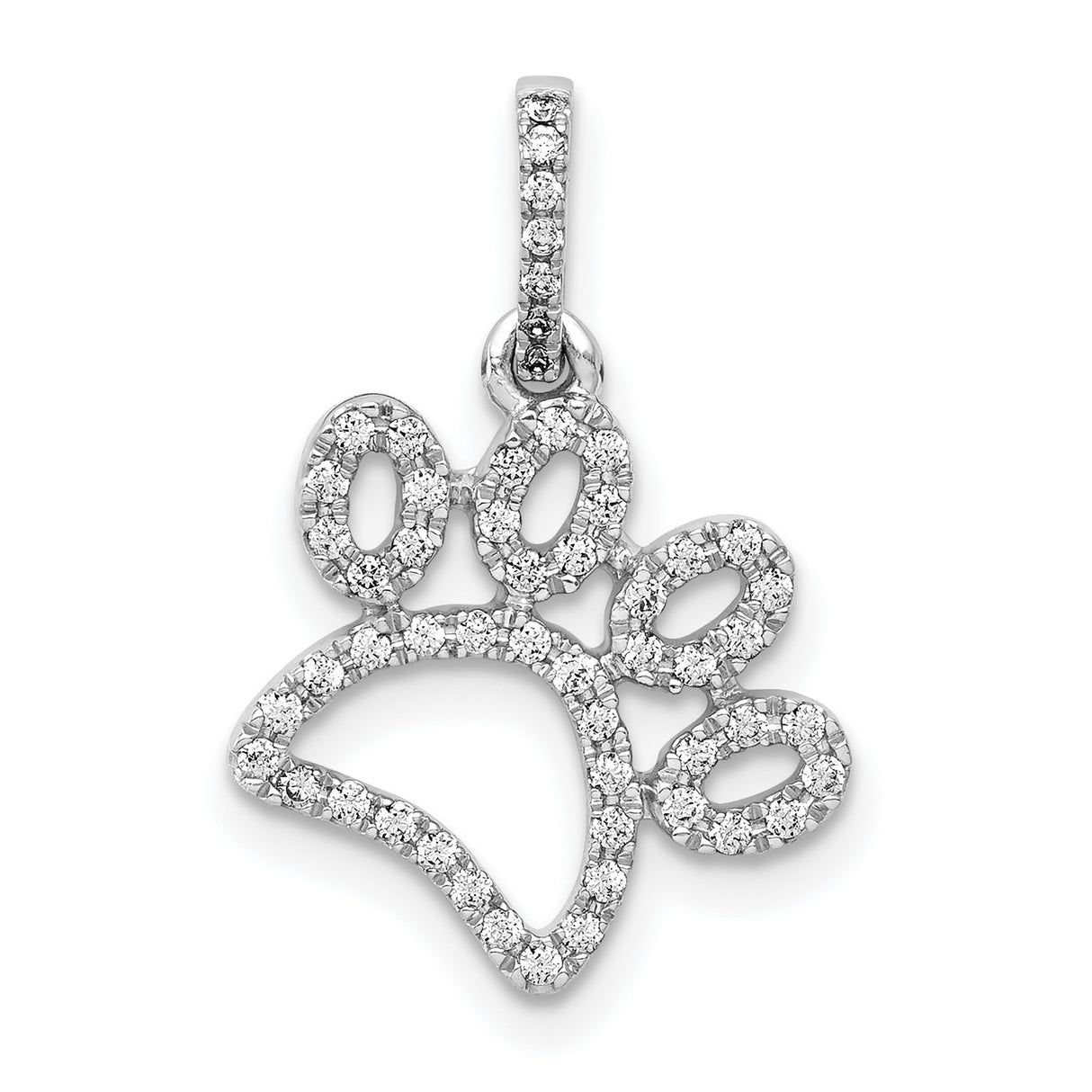 14k White Gold Paw Print Pendant with Diamonds, Open Design, Pet Memorial Charm for Women