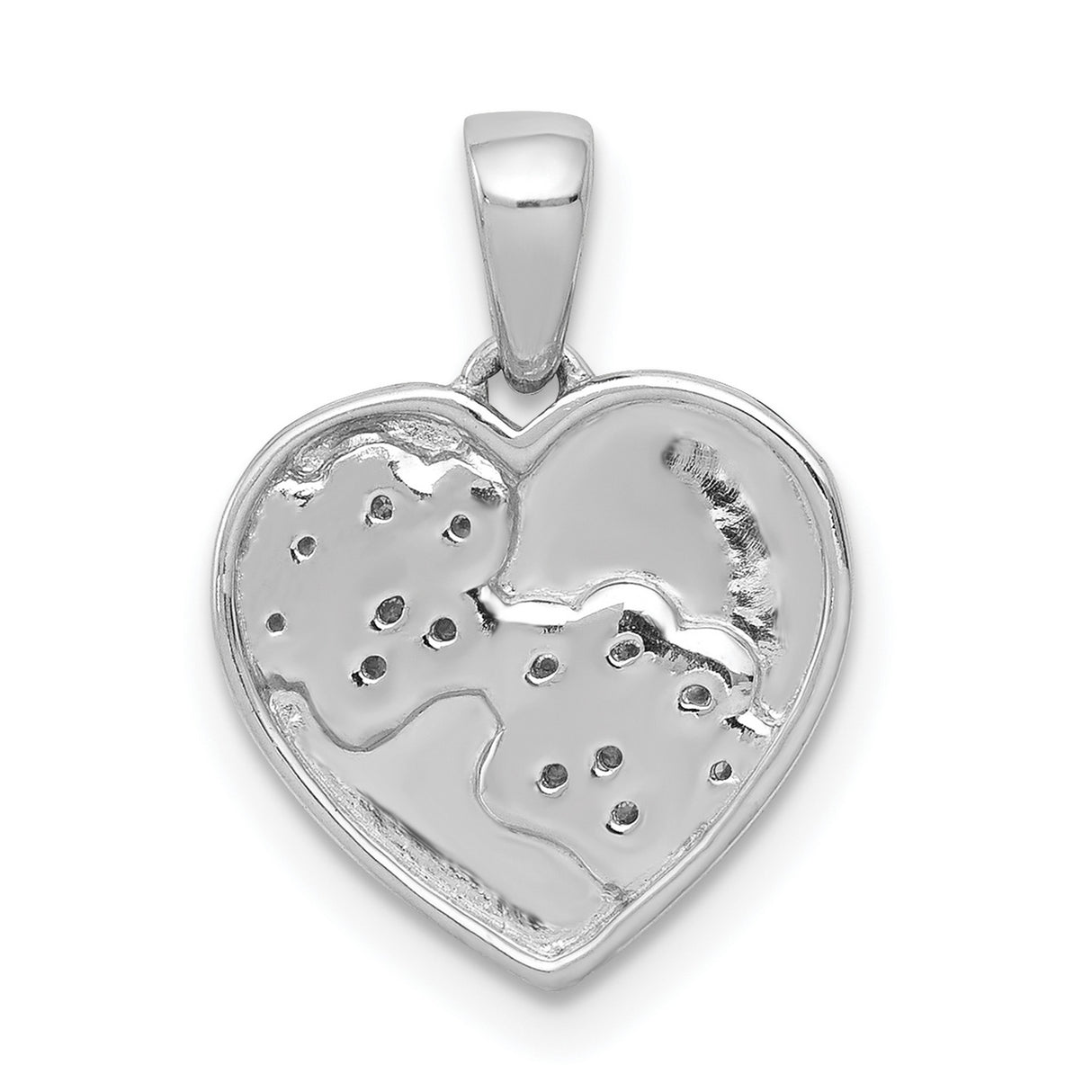 14k White Gold Heart Pendant with Diamond Paw Prints, Pet Memorial Charm for Women