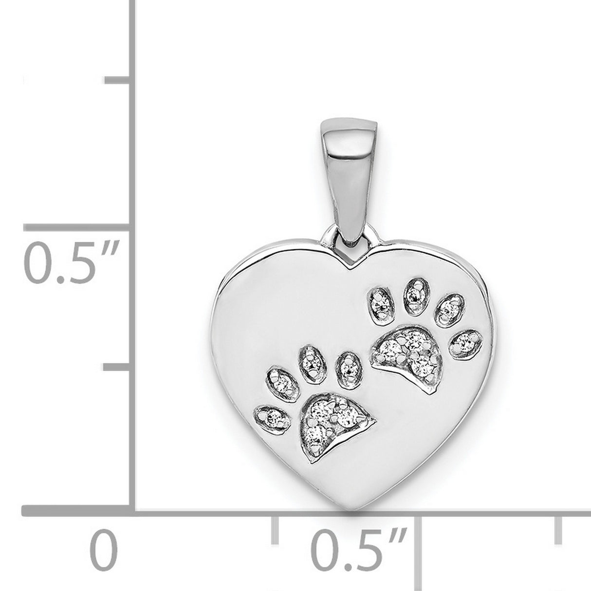 14k White Gold Heart Pendant with Diamond Paw Prints, Pet Memorial Charm for Women