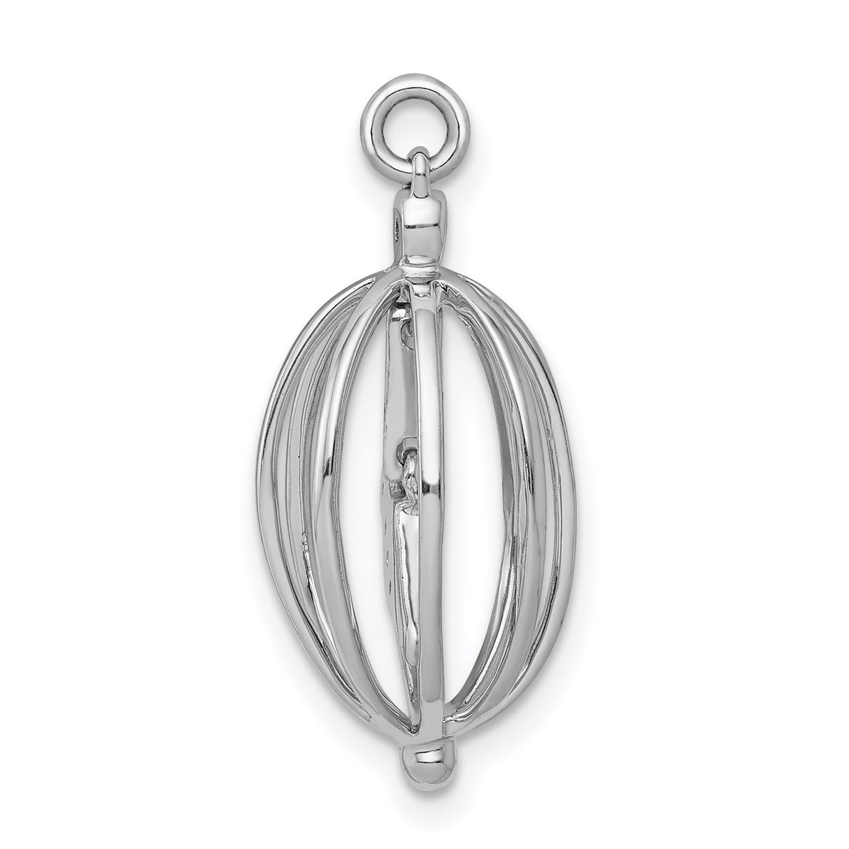 14k White Gold Birdcage Pendant with Diamond Bird, Open Cage Design, Symbolic Charm for Women