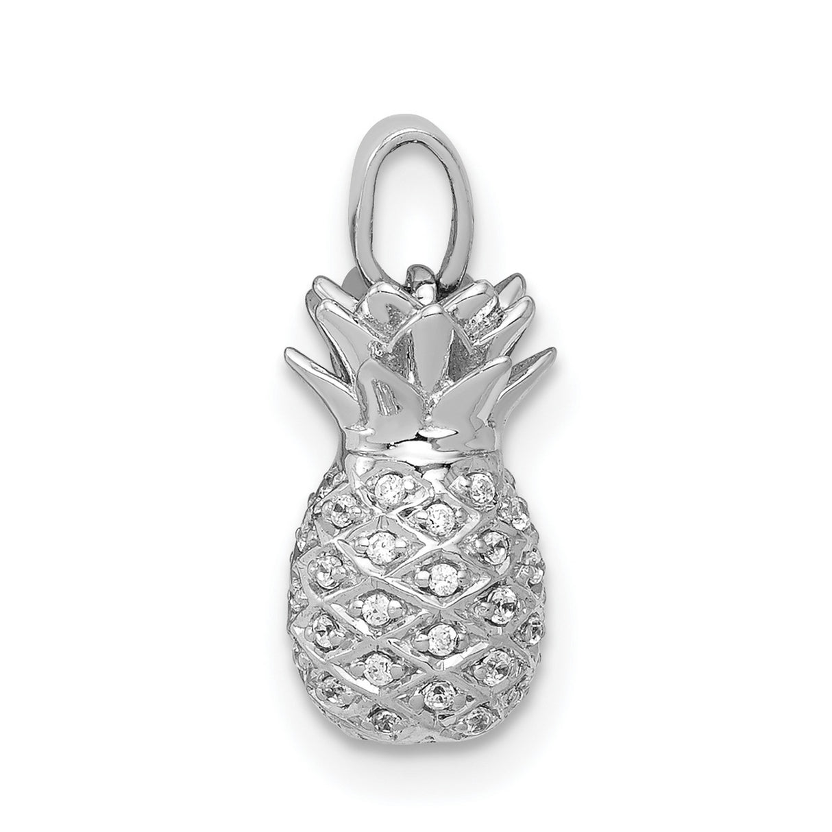 14k White Gold Pineapple Pendant with Pavé Diamond Accents, Tropical Fruit Charm