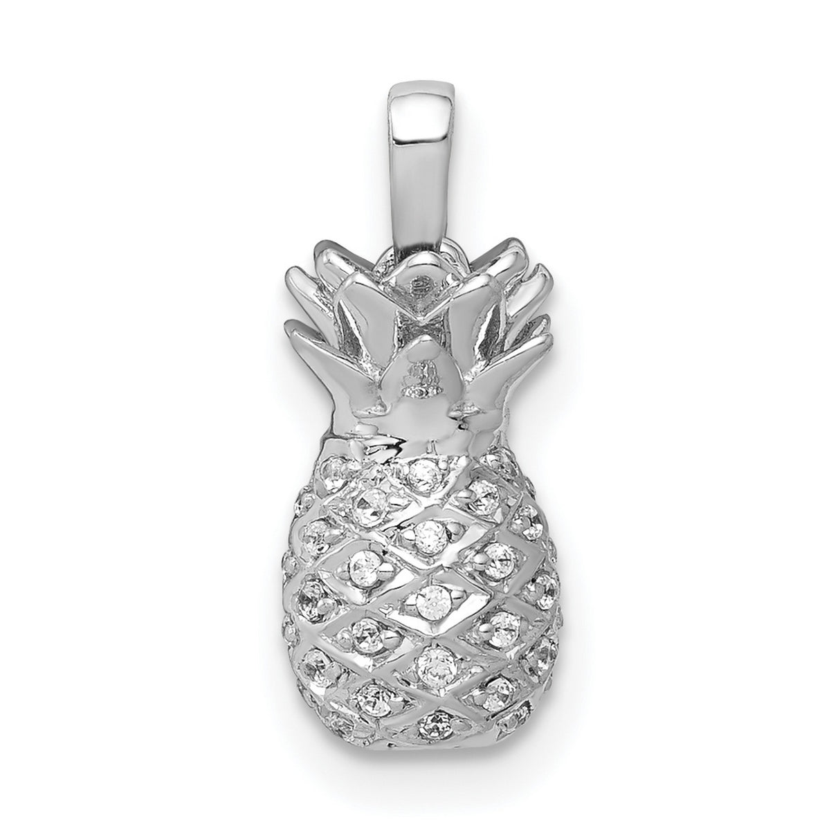 14k White Gold Pineapple Pendant with Pavé Diamond Accents, Tropical Fruit Charm