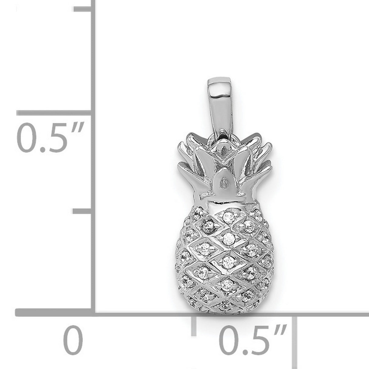 14k White Gold Pineapple Pendant with Pavé Diamond Accents, Tropical Fruit Charm