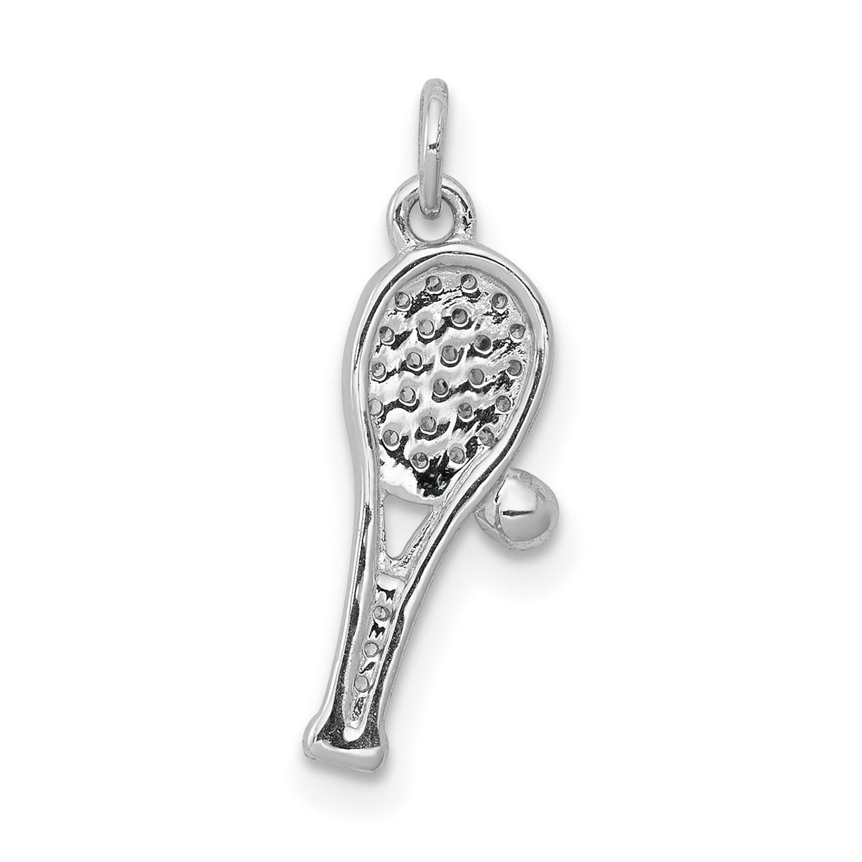 14k White Gold Tennis Racket Pendant with Diamond Accents, Sports Jewelry Charm