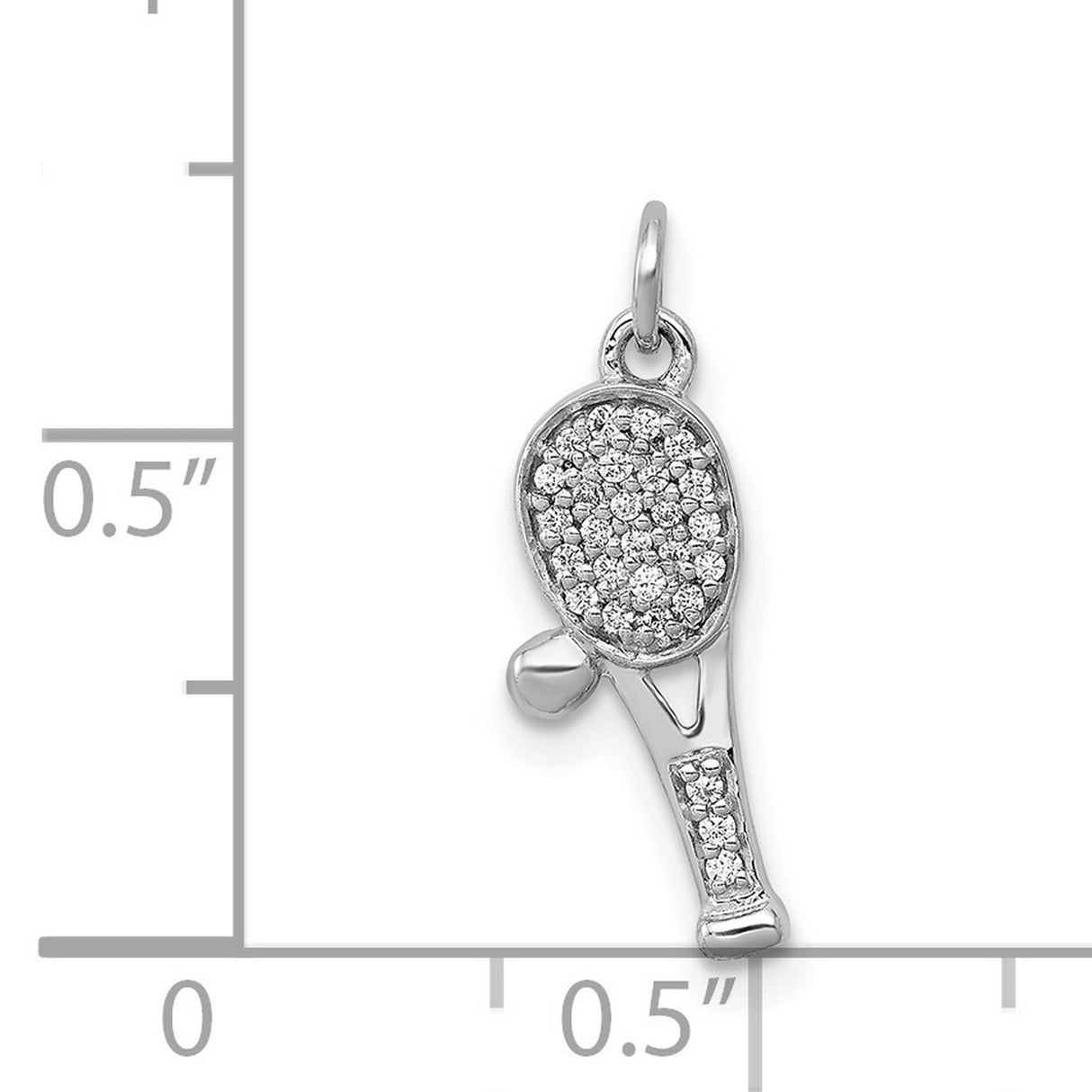 14k White Gold Tennis Racket Pendant with Diamond Accents, Sports Jewelry Charm