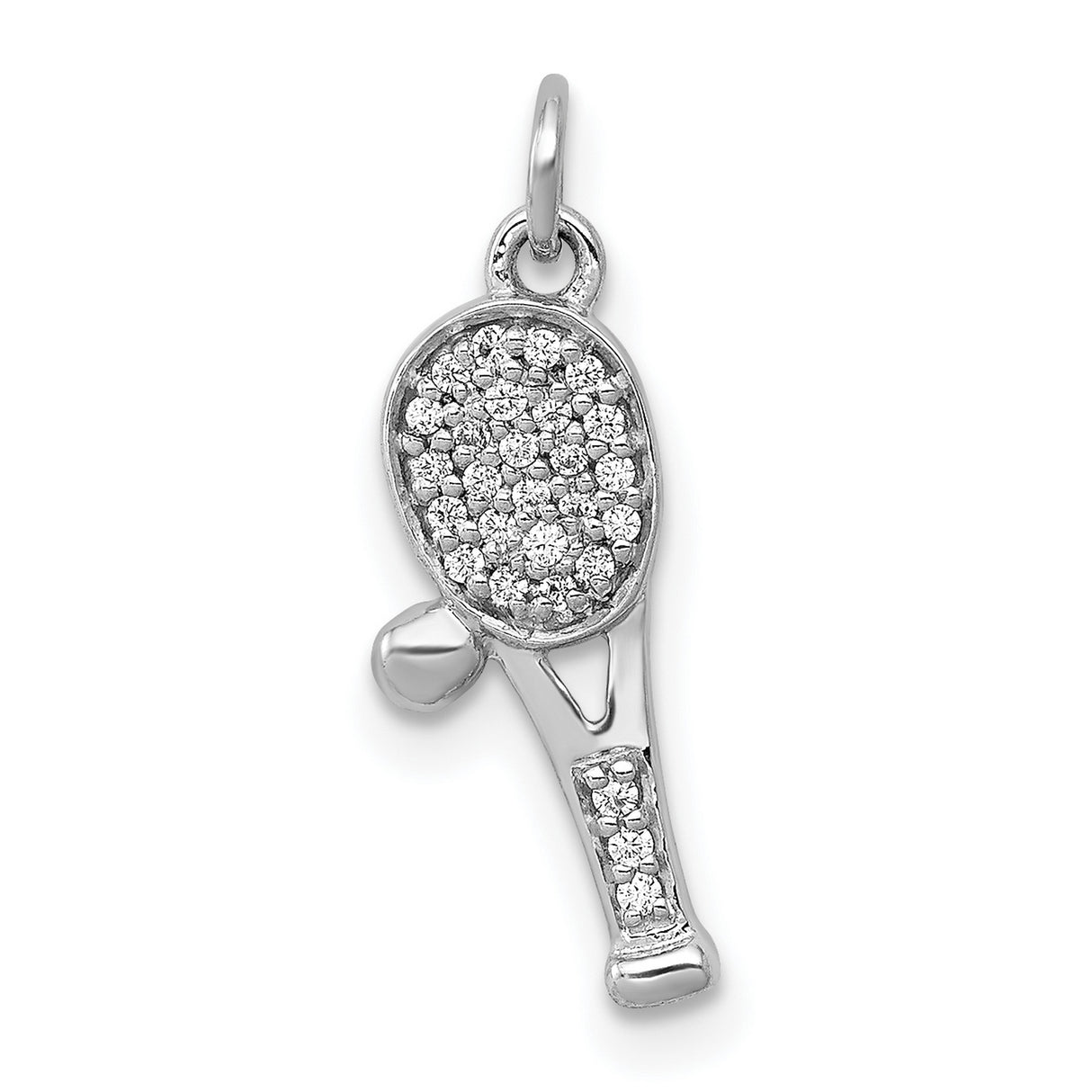 14k White Gold Tennis Racket Pendant with Diamond Accents, Sports Jewelry Charm