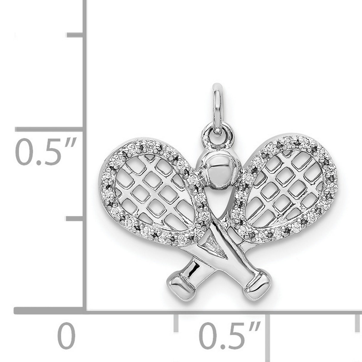 14k White Gold Tennis Pendant with Diamond Accent, Crossed Rackets and Ball Charm