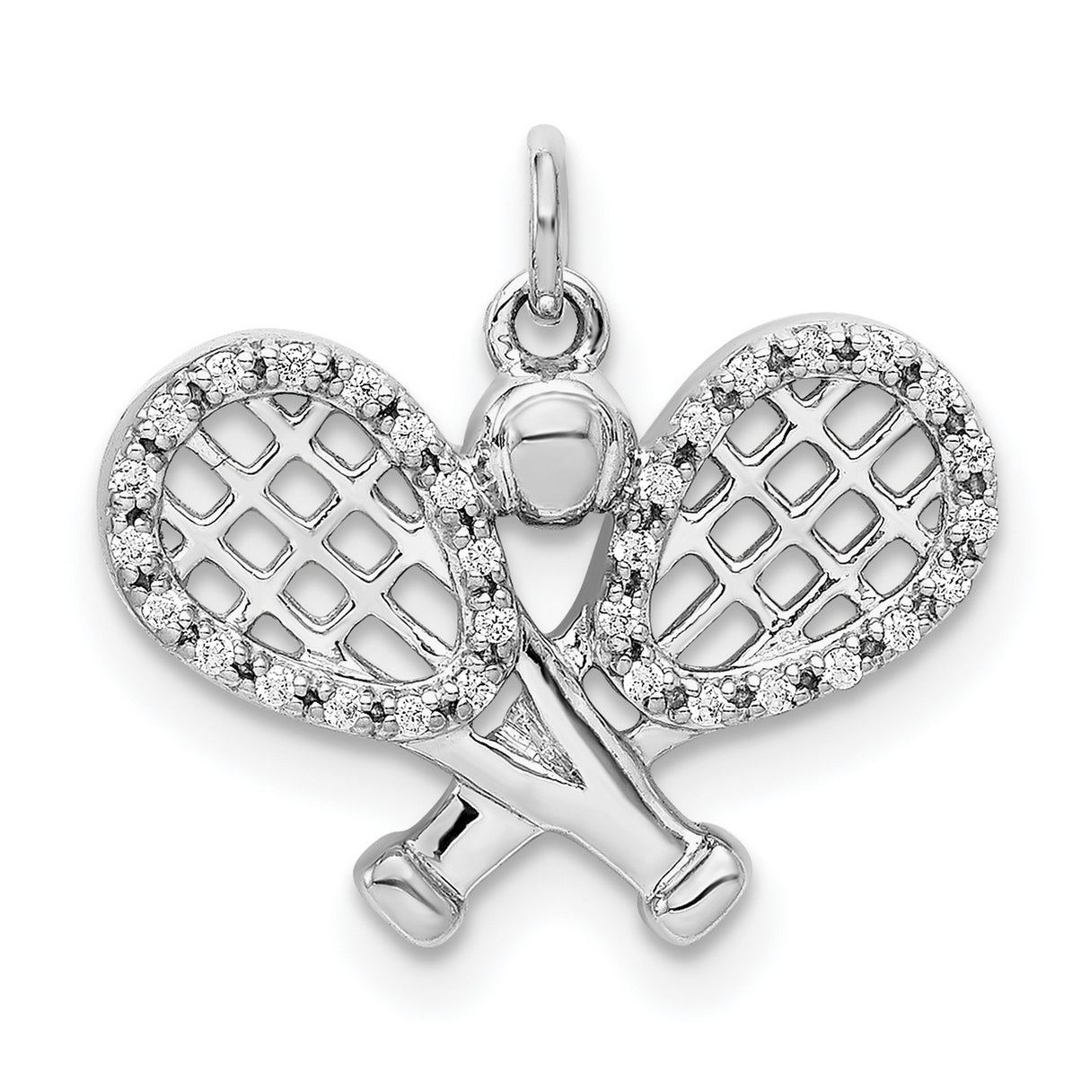 14k White Gold Tennis Pendant with Diamond Accent, Crossed Rackets and Ball Charm