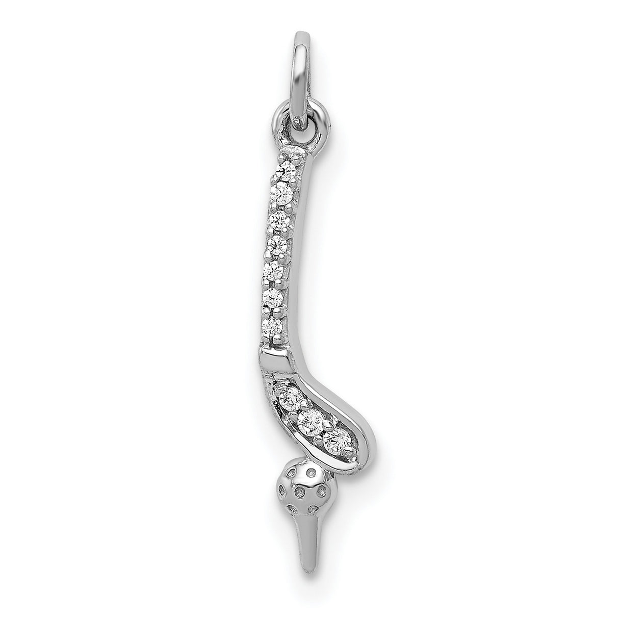 14k White Gold Golf Club and Ball Pendant with Cubic Zirconia Accents, Sports Theme Jewelry