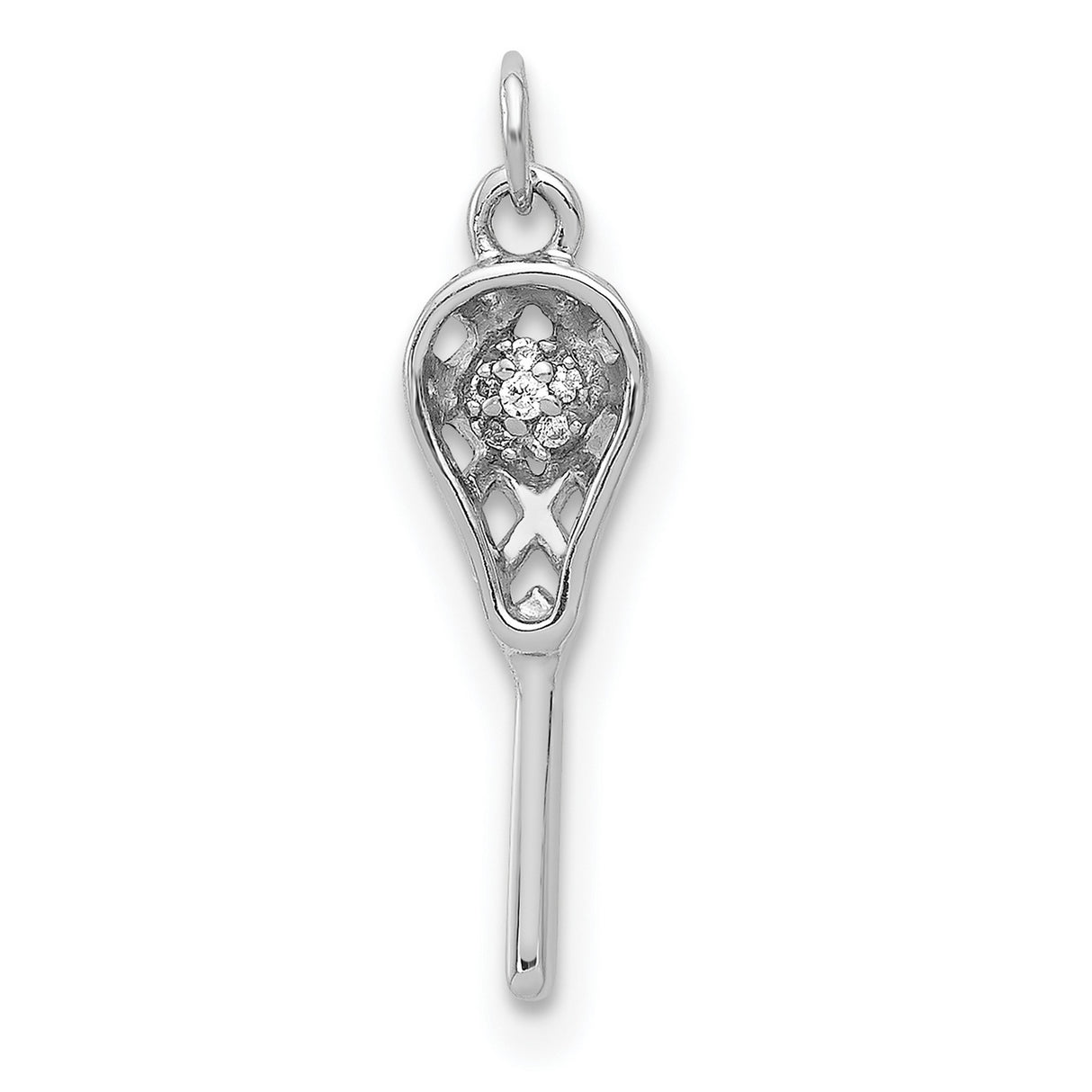 14k White Gold Lacrosse Stick Pendant with Diamond Accent, Sports Jewelry Charm