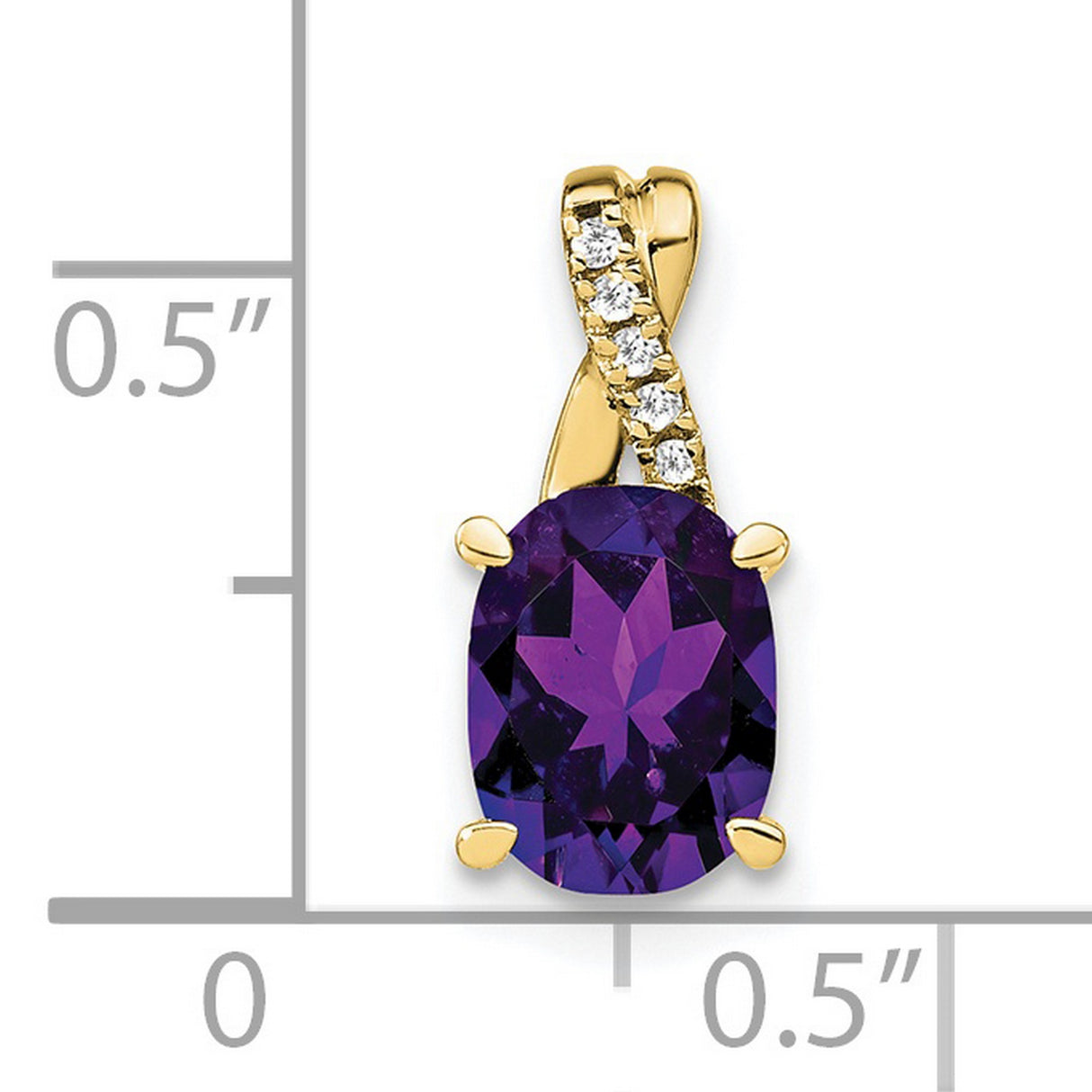 10k Yellow Gold Pendant with Oval Amethyst and Diamond Accent, Twisted Bail, February Birthstone Charm