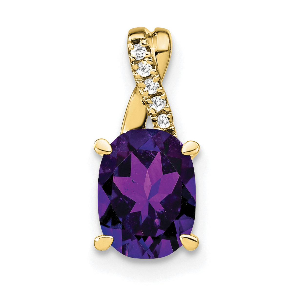 10k Yellow Gold Pendant with Oval Amethyst and Diamond Accent, Twisted Bail, February Birthstone Charm