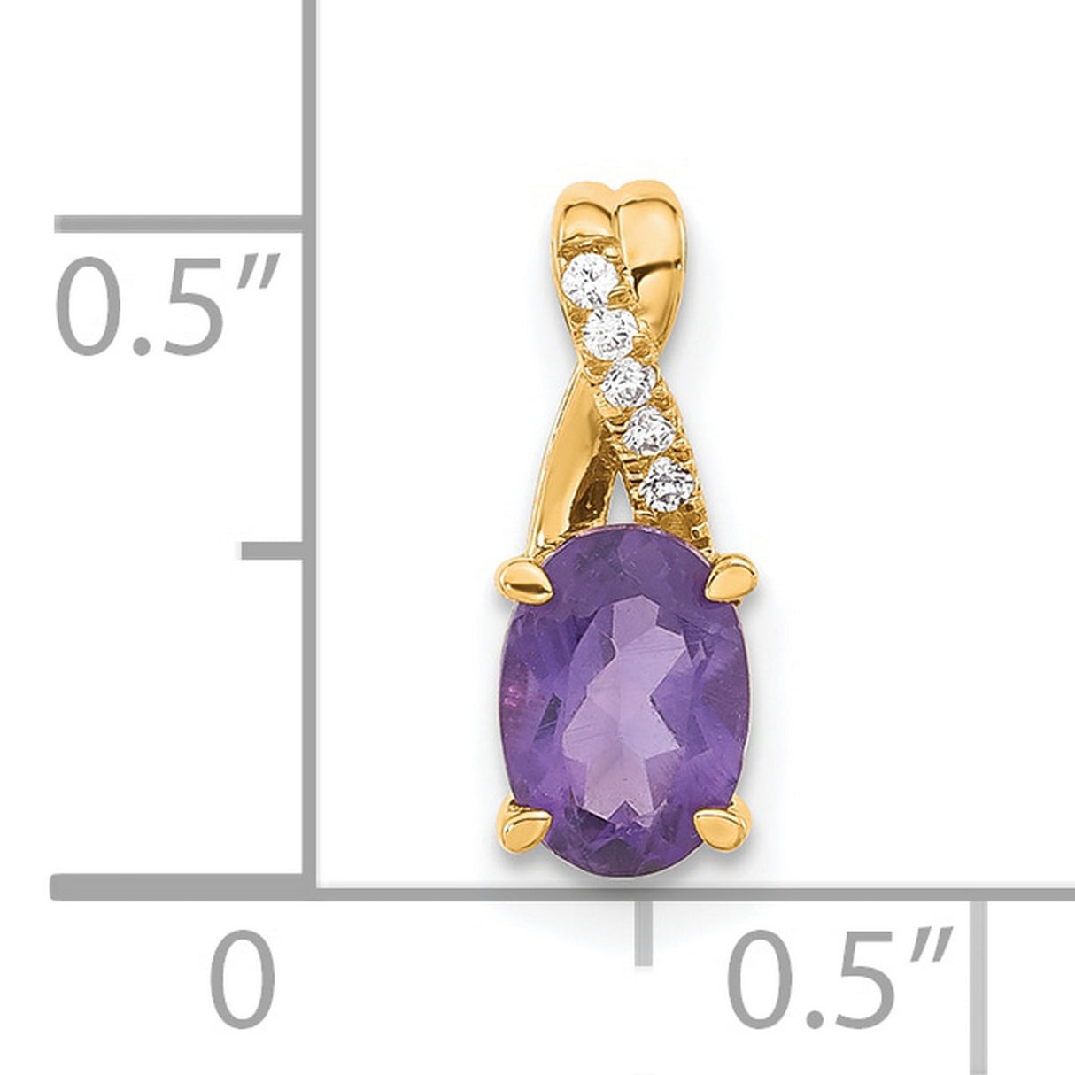14k Yellow Gold Pendant with Oval Amethyst and Diamond Accents, Twist Design