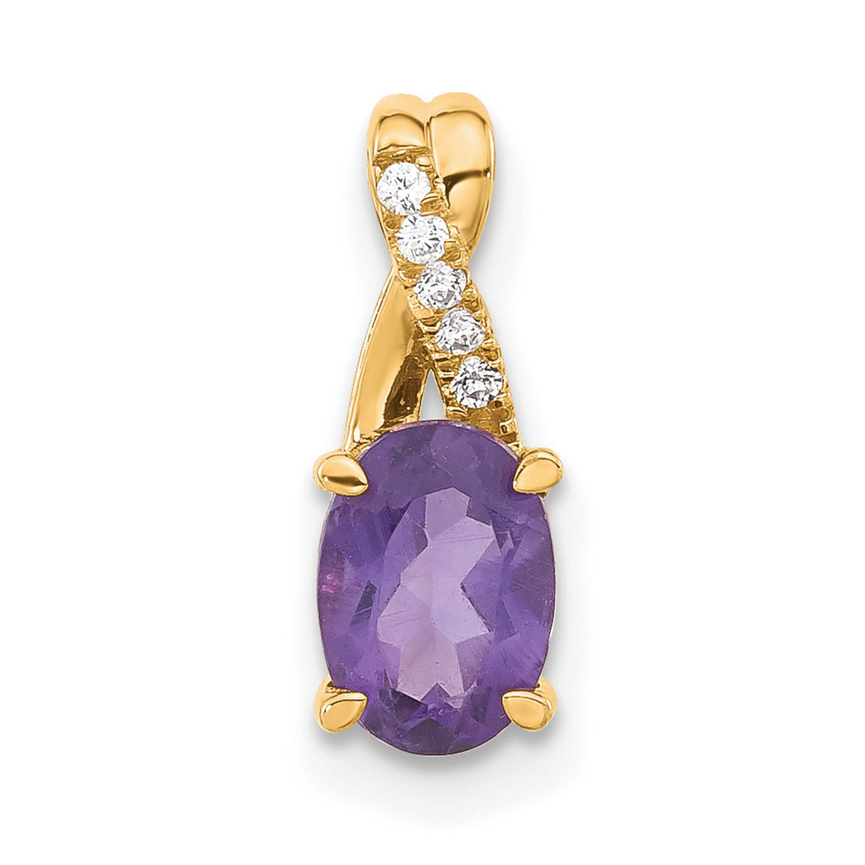 14k Yellow Gold Pendant with Oval Amethyst and Diamond Accents, Twist Design