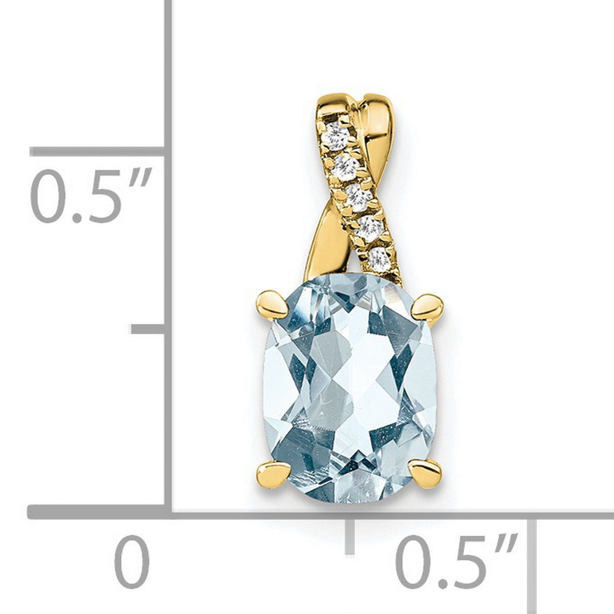 10k Yellow Gold Pendant with Oval Aquamarine and Diamond Ribbon Accents, March Birthstone Jewelry