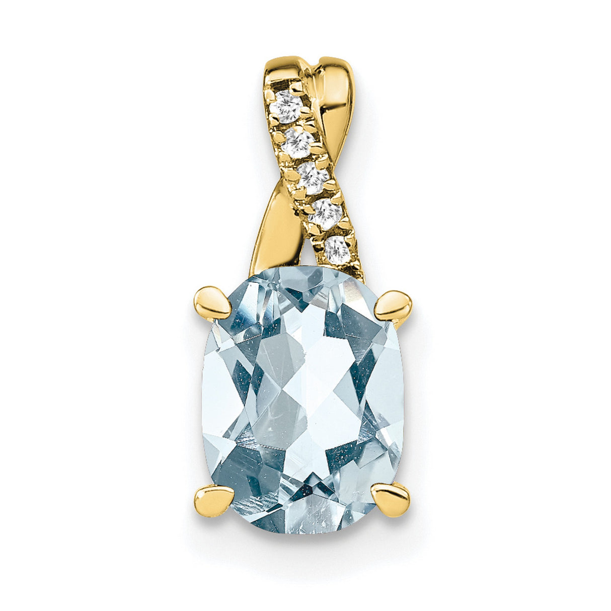10k Yellow Gold Pendant with Oval Aquamarine and Diamond Ribbon Accents, March Birthstone Jewelry