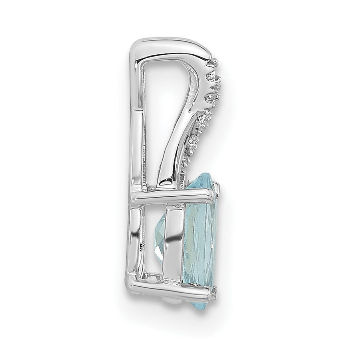 14k White Gold Pendant with Oval Aquamarine and Diamond Accents in Minimalist Design