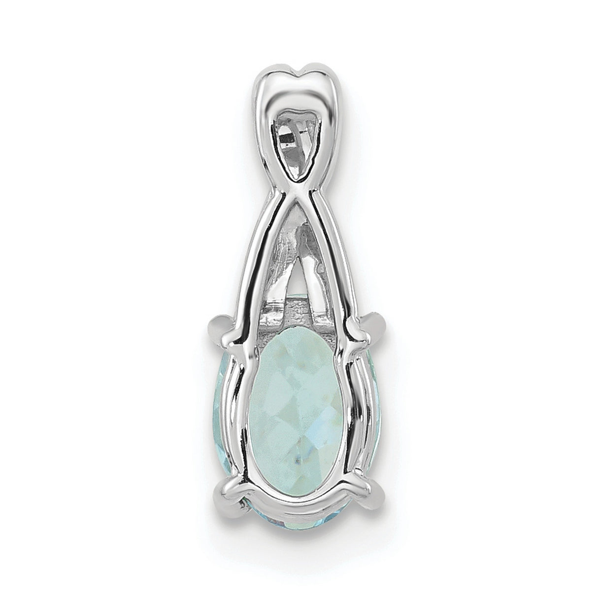 14k White Gold Pendant with Oval Aquamarine and Diamond Accents in Minimalist Design