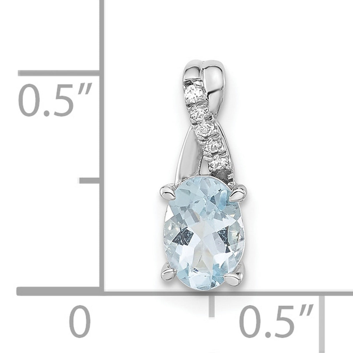 14k White Gold Pendant with Oval Aquamarine and Diamond Accents in Minimalist Design