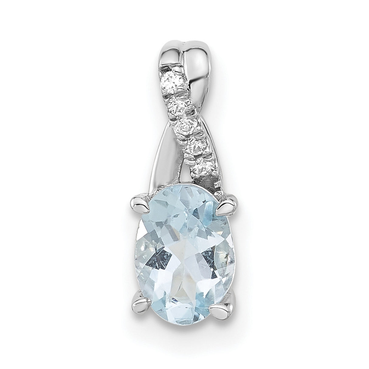 14k White Gold Pendant with Oval Aquamarine and Diamond Accents in Minimalist Design