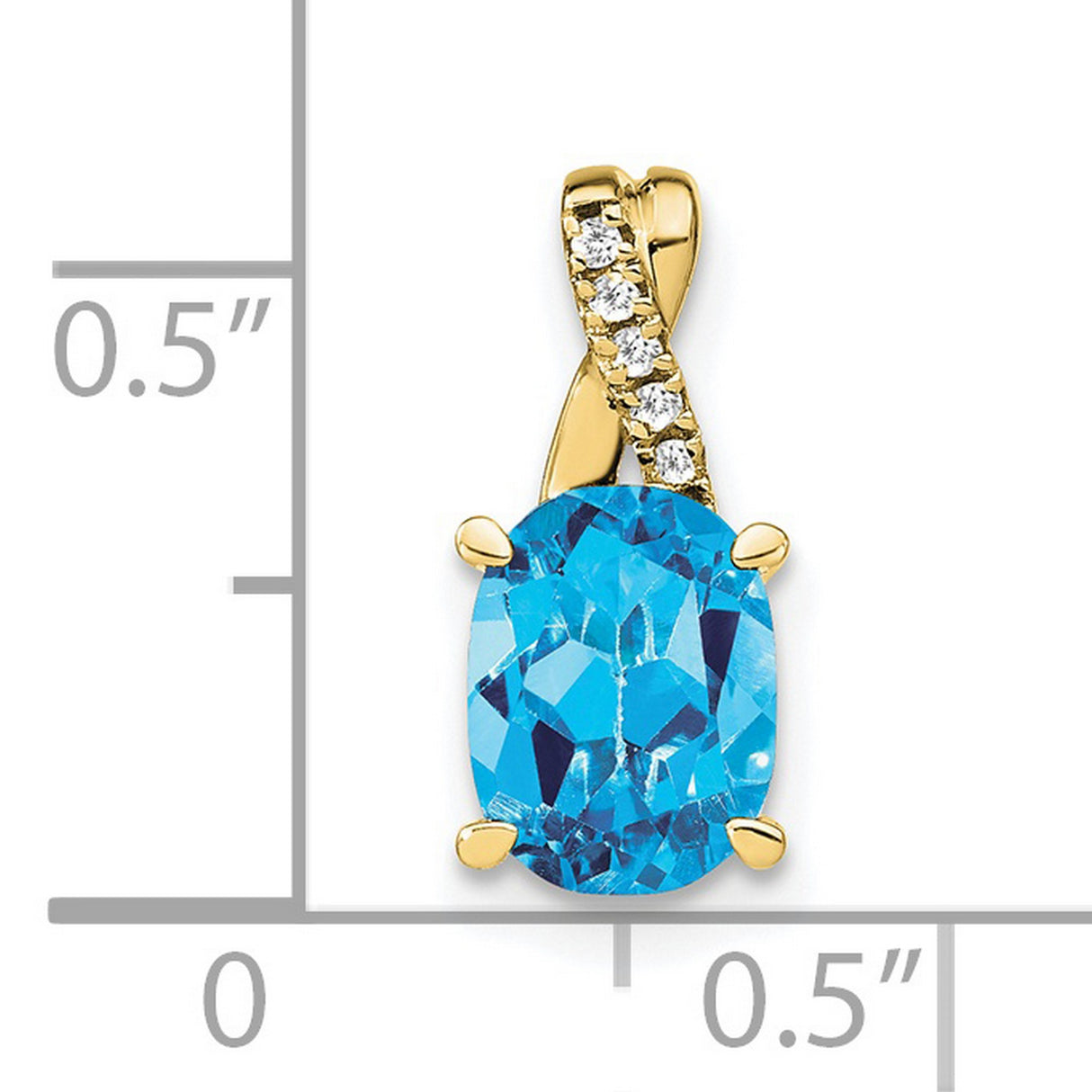 10k Yellow Gold Pendant with Swiss Blue Topaz and Diamond Accents, Curved Bail Design