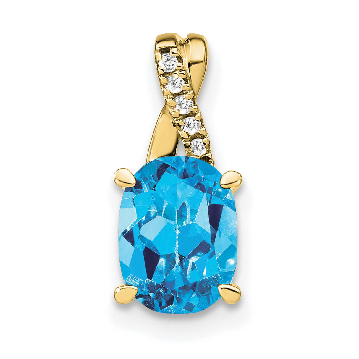 10k Yellow Gold Pendant with Swiss Blue Topaz and Diamond Accents, Curved Bail Design