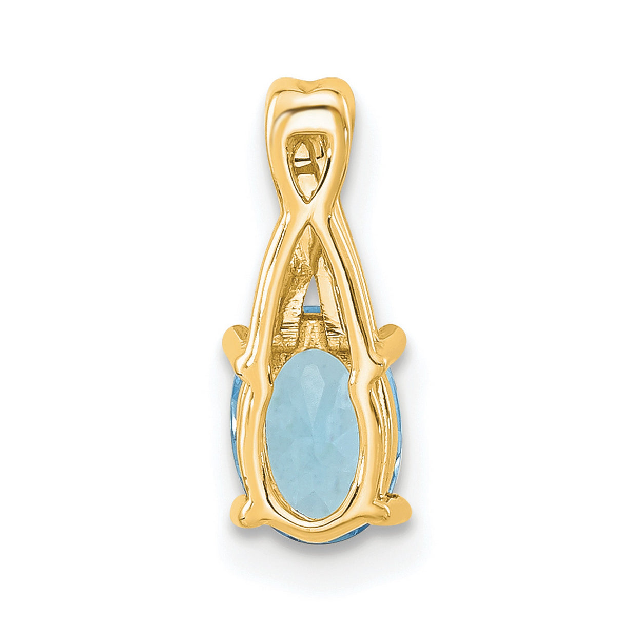 14k Yellow Gold Pendant with Oval Sky Blue Topaz and Diamond Accents, Curved Bail Design for Women