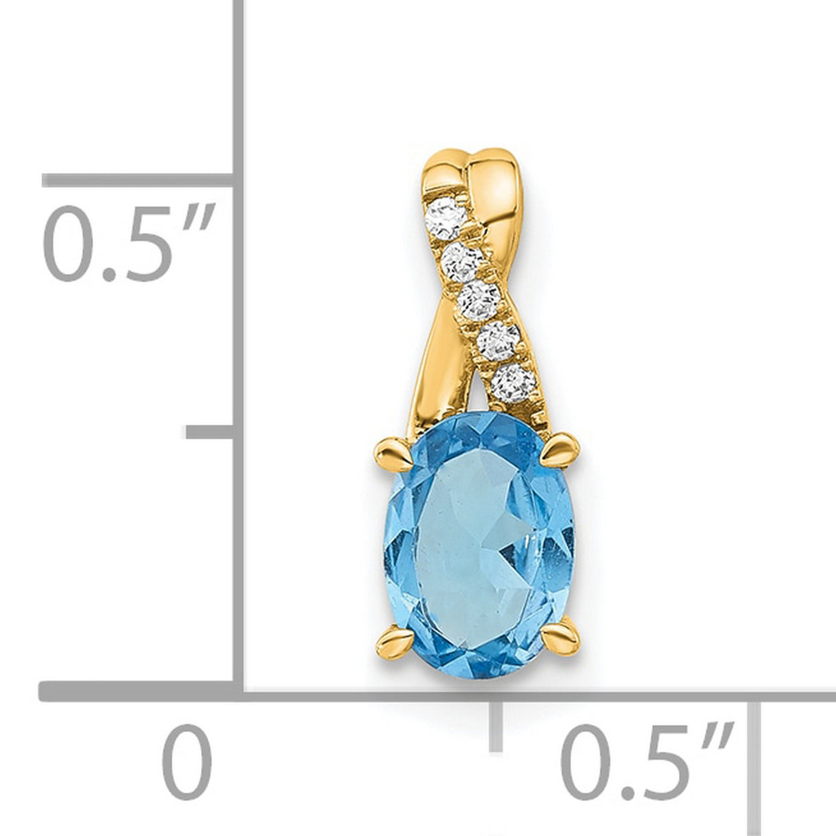 14k Yellow Gold Pendant with Oval Sky Blue Topaz and Diamond Accents, Curved Bail Design for Women
