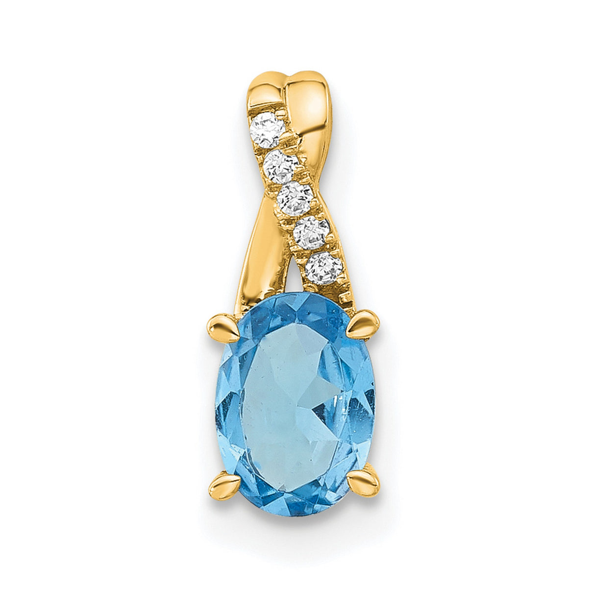 14k Yellow Gold Pendant with Oval Sky Blue Topaz and Diamond Accents, Curved Bail Design for Women