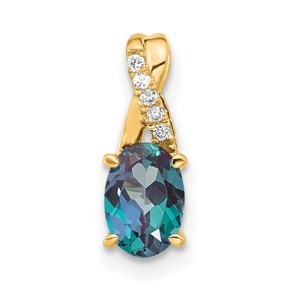 14k Yellow Gold Pendant with Lab Created Alexandrite and Diamond Accents for Women