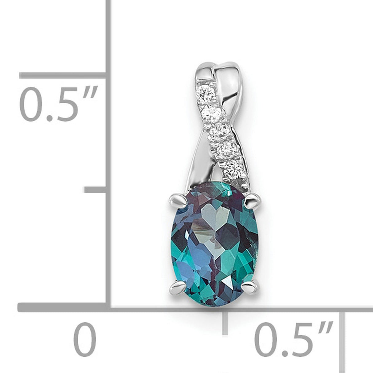 14k White Gold Pendant with Lab Created Alexandrite and Diamond Accent