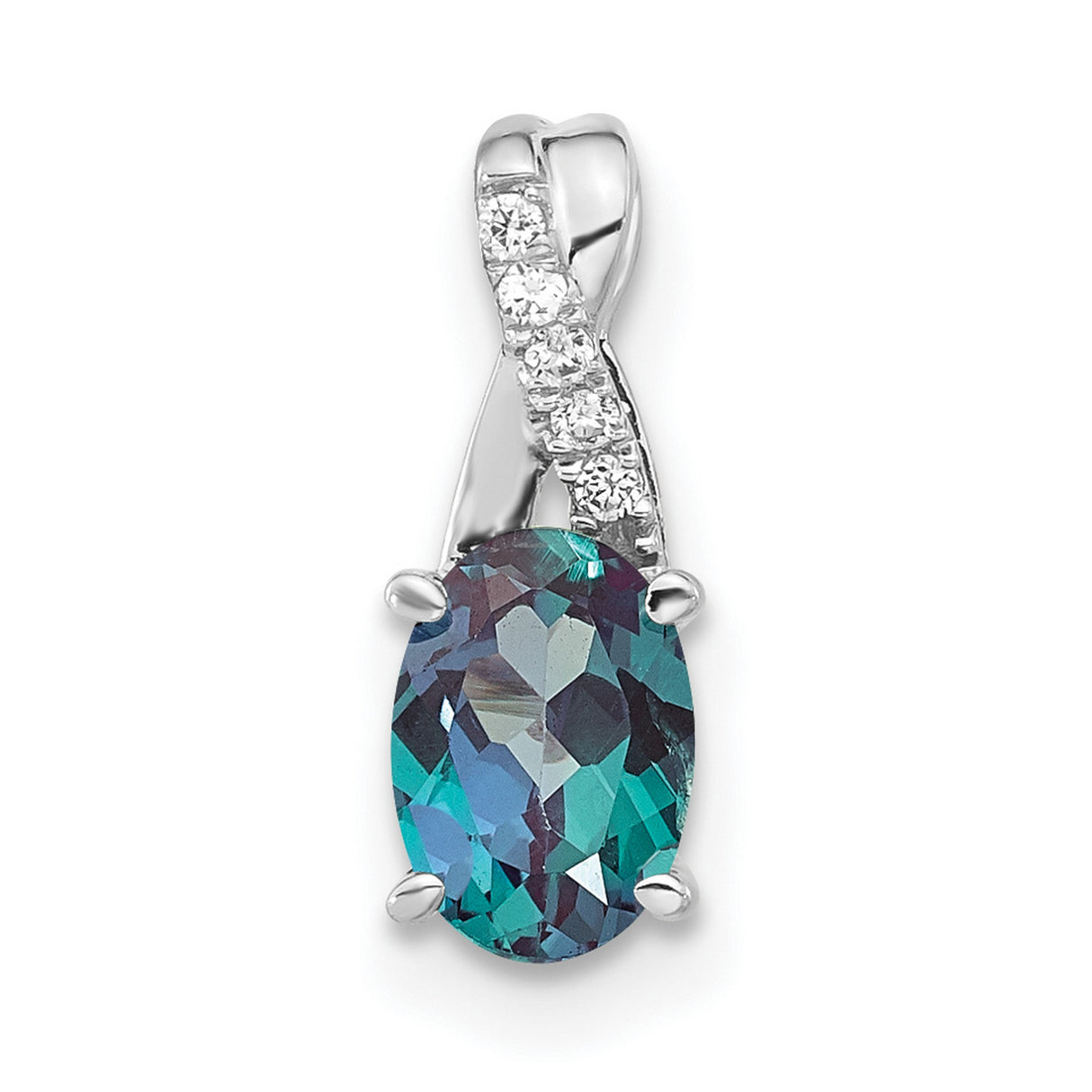 14k White Gold Pendant with Lab Created Alexandrite and Diamond Accent